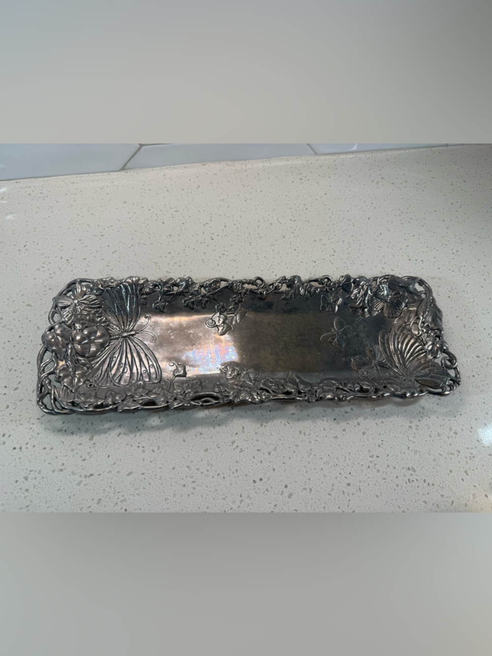 Arthur Court Oblong Metal Serving Tray Butterfly Design Vintage 1997 18.5” x 6”
